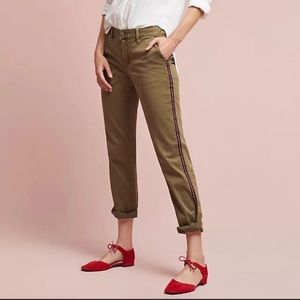 Anthropologie Chinos relaxed fit 26, soft olive with green stripe